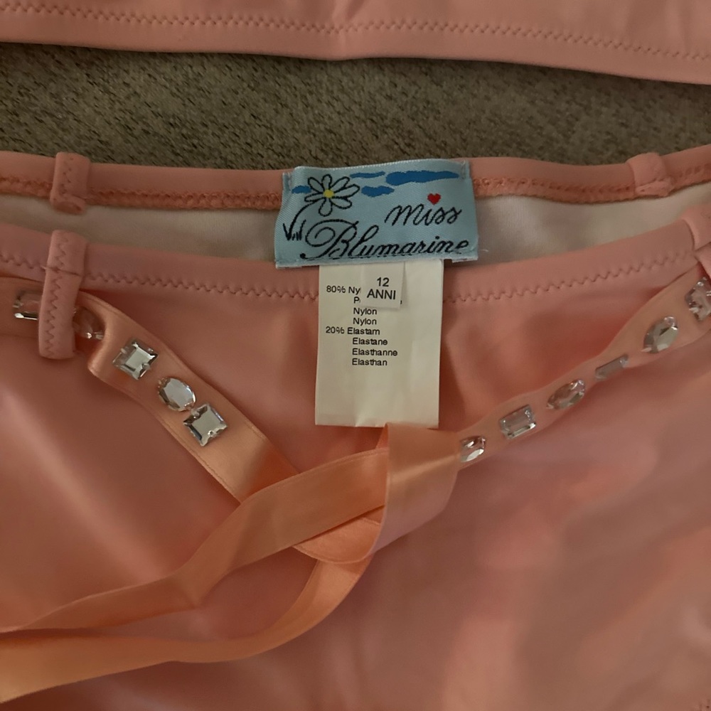 NWOT Blumarine Girls Swimsuit Peach Rhinestones Sz. 12 - Picture 2 of 6